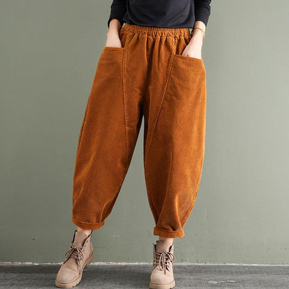 PLUS Size - Elastic Waist Corduroy Cotton Pants