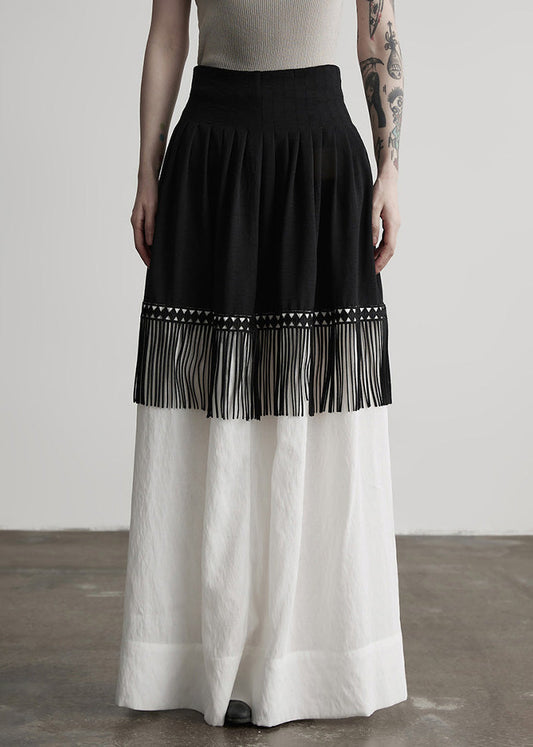 Stylish Colorblock Tasseled Patchwork Cotton Skirt Fall