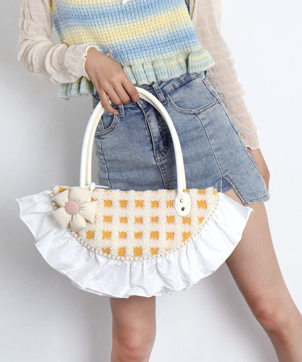 Vintage Fan-shaped Patchwork Ruffles Wool Tote Bag
