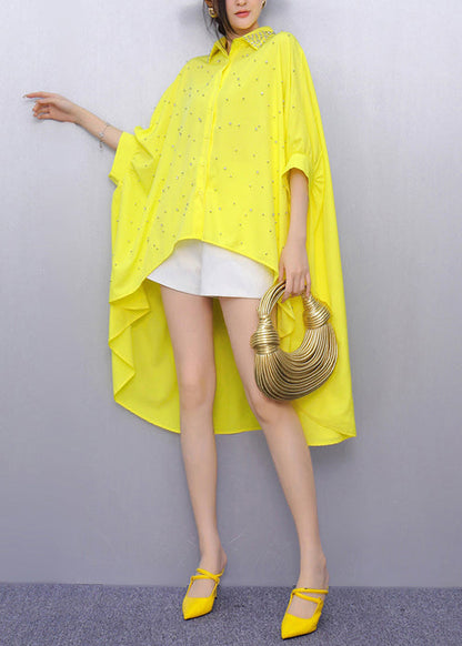 Organic Yellow Oversized Low High Design Shirts Batwing Sleeve