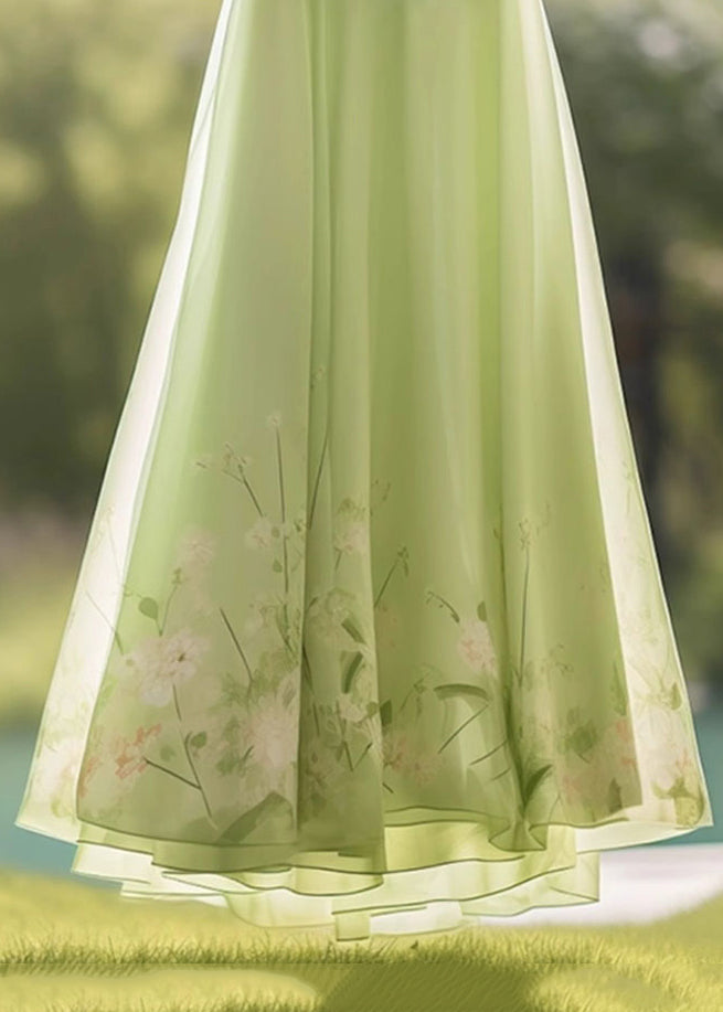 French Green Tie Dye Wrinkled Chiffon Skirt Summer