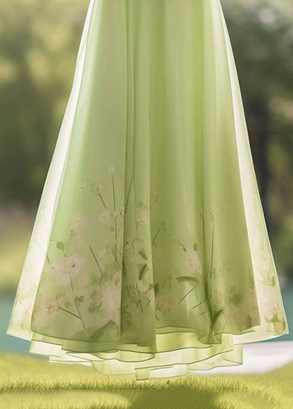 French Green Tie Dye Wrinkled Chiffon Skirt Summer