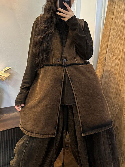 Women Winter Vintage Thick Button Long Waistcoat