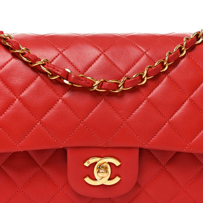 Lambskin Quilted Medium Double Flap Red