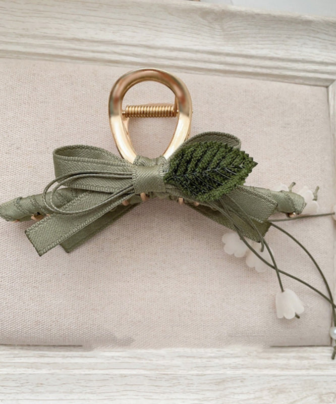 Elegant Army Green Alloy Cloth Bow Lily Of The Valley Tassel Hairpin
