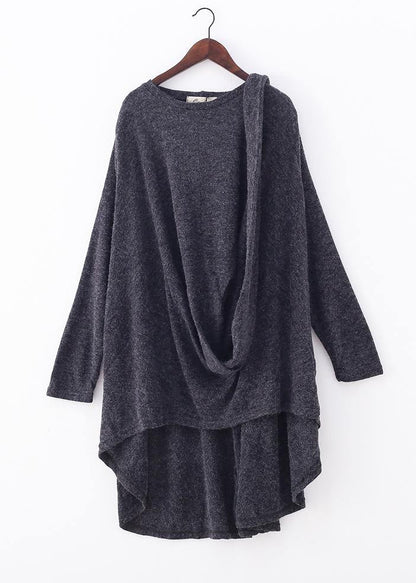 Bohemian o neck asymmetric tunic top Outfits gray shirts