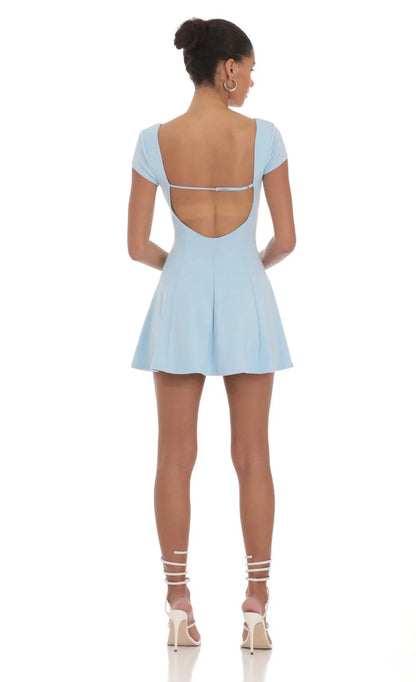 Scoop Neck Short Sleeve Dress in Blue