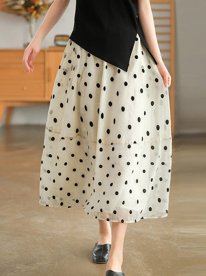 Dot Double Layers Casual Elastic Waist Skirt