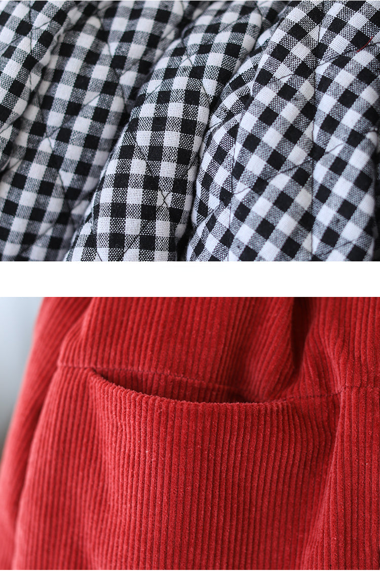 Stand Collar Corduroy Buckle Solid Stripe Thermal Jacket