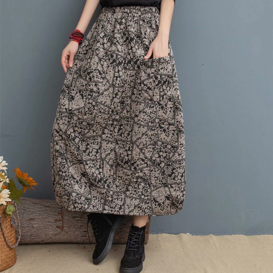 Ethnic Printed Elastic Waist Skirt