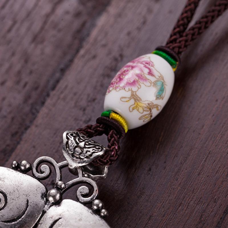 Women Vintage Floral Silver Fashion Long Necklace