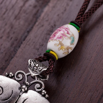 Women Vintage Floral Silver Fashion Long Necklace