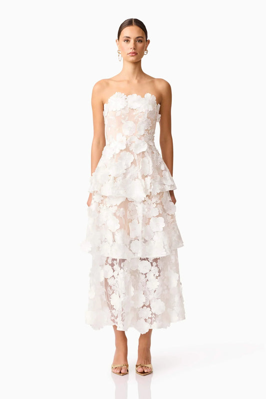 Selene Maxi Tiered 3D Dress In White