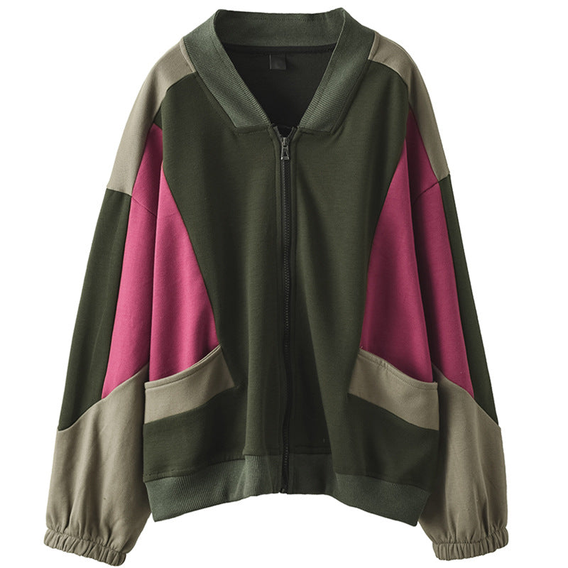 Retro Color-Blocking Loose Long-Sleeved Casual Literary Jacket