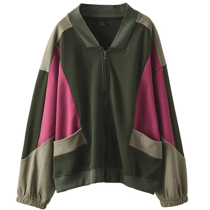 Retro Color-Blocking Loose Long-Sleeved Casual Literary Jacket