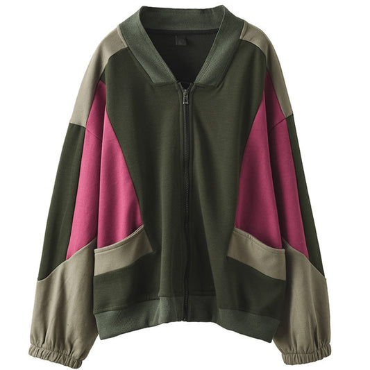 Retro Color-Blocking Loose Long-Sleeved Casual Literary Jacket