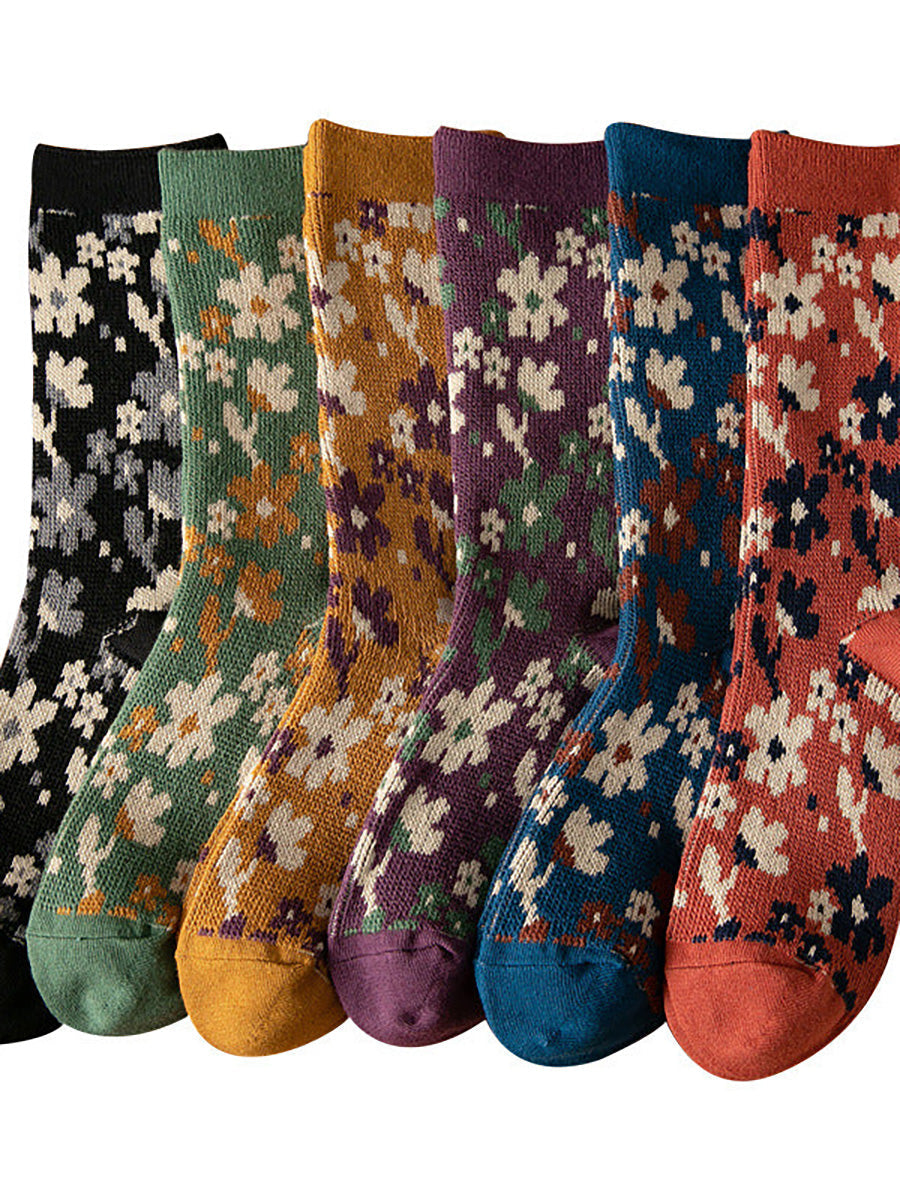Women Floral Knitted Jacquard Autumn Winter Socks