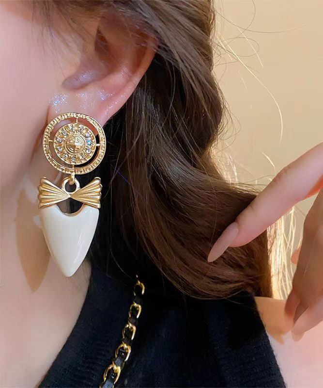 Elegant Gold Copper Alloy Zircon Bow Love Drop Earrings
