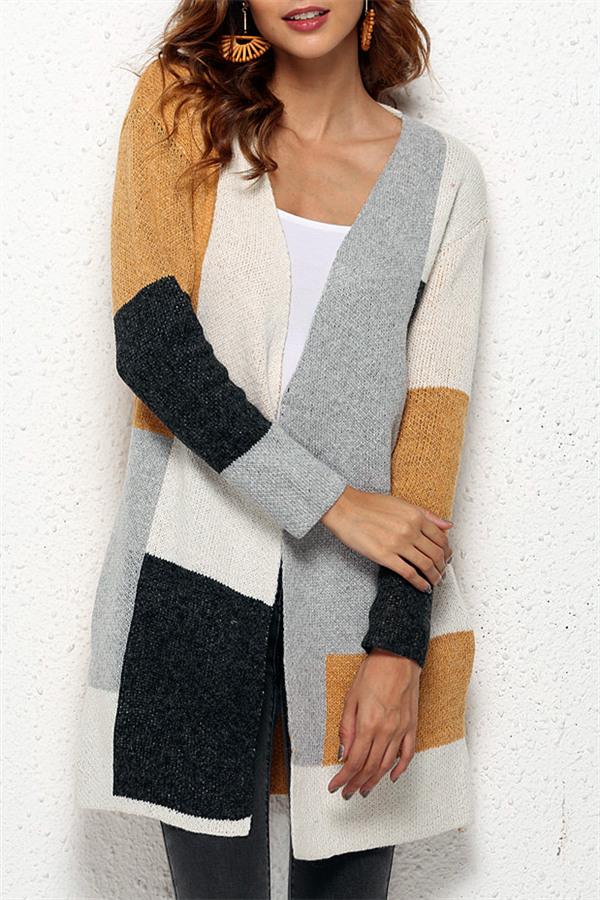 Knit Multi color Long Sleeve Cardigan - Navy