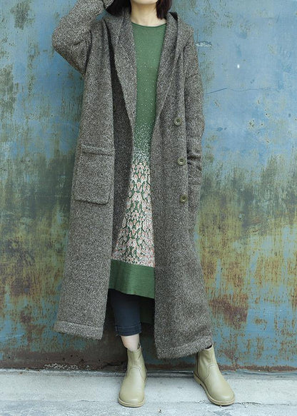 New army green woolen outwear plussize double breastmaxi coat hooded jackets