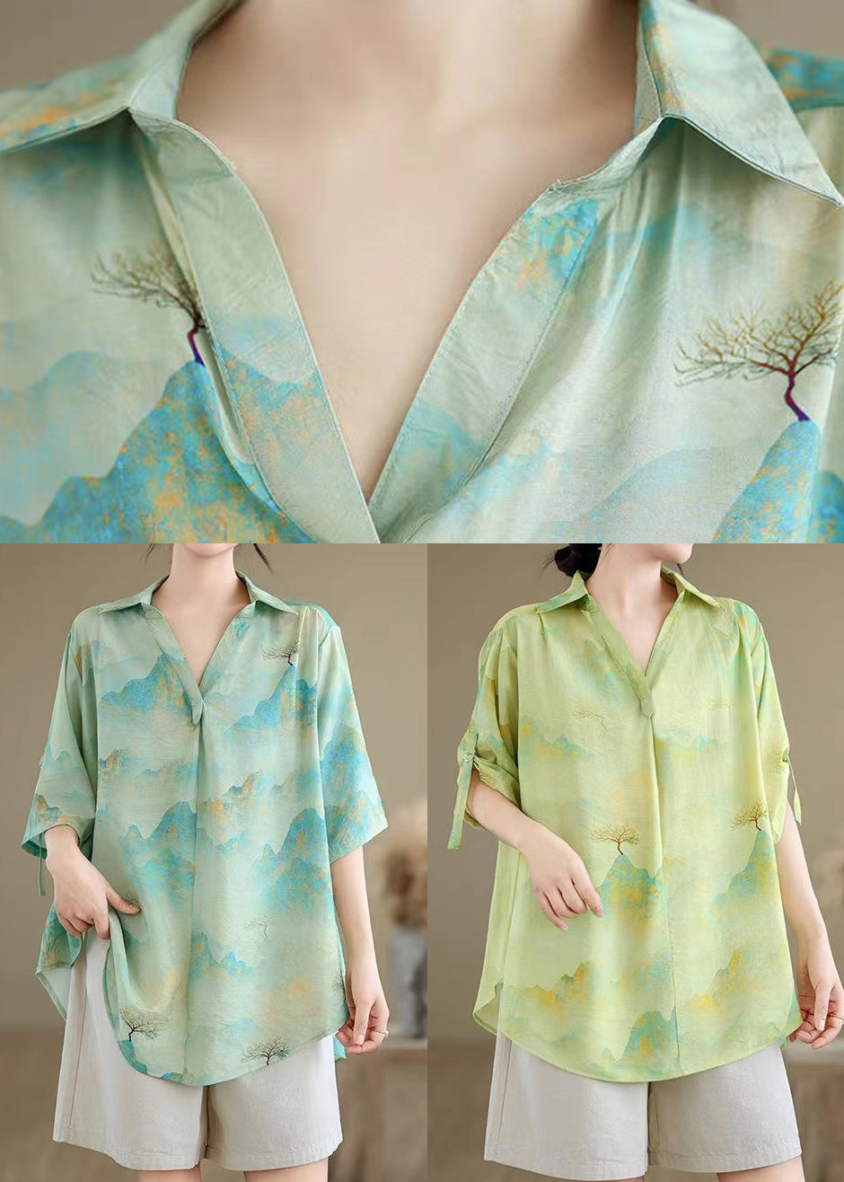 Women Blue Oversized Print Chiffon Shirts Summer