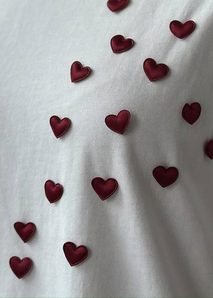 Loose White O Neck Love Cotton T Shirt Summer