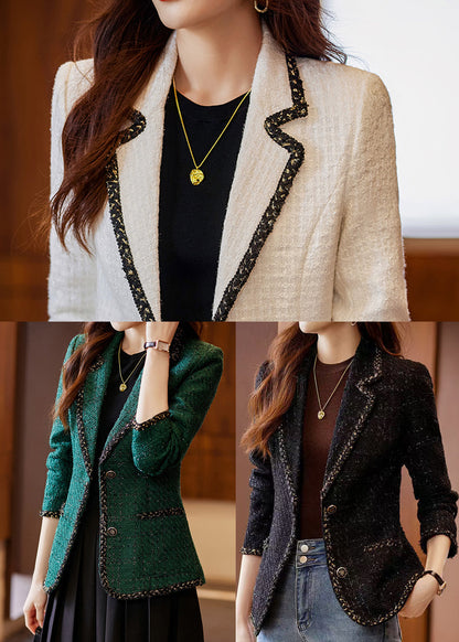 Vintage Peacock Green Patchwork Woolen Coat Spring