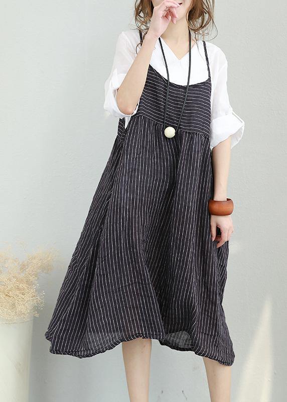Casual Chiffon suspender dress women summer striped midi