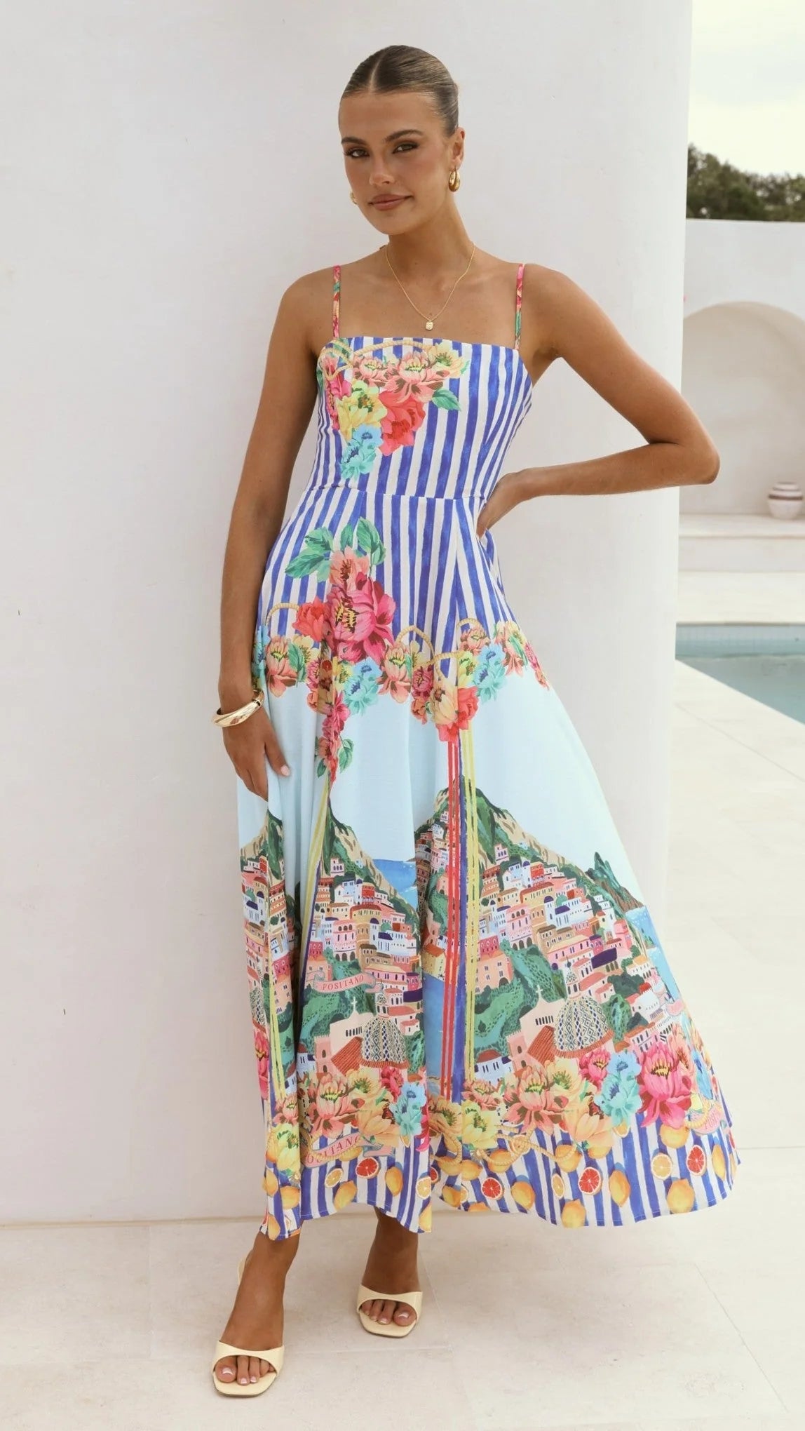 Clara Maxi Dress - Positano Blue