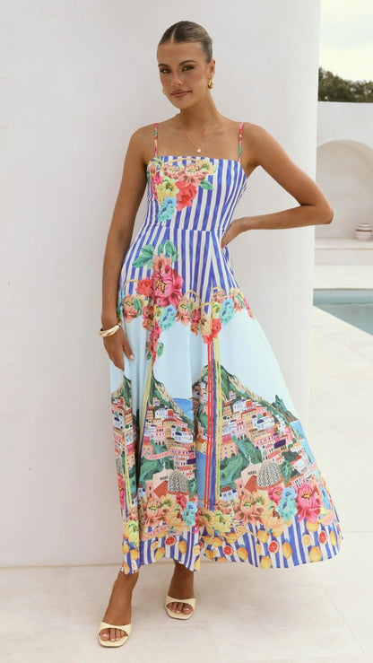 Clara Maxi Dress - Positano Blue