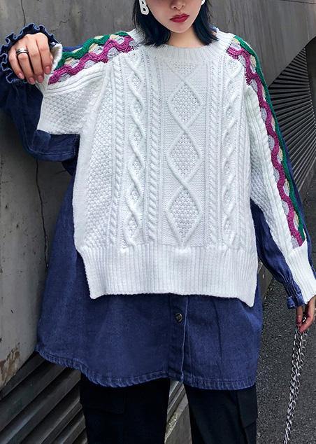 Women white top o neck patchwork oversized shirts