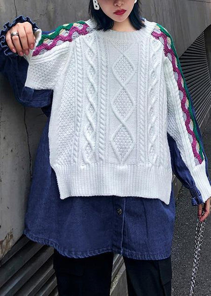 Women white top o neck patchwork oversized shirts