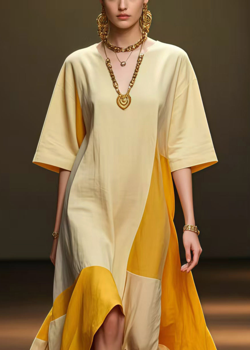 DIY Light Yellow Asymmetrical Patchwork Silk Party Dress Summer