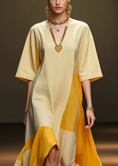 DIY Light Yellow Asymmetrical Patchwork Silk Party Dress Summer