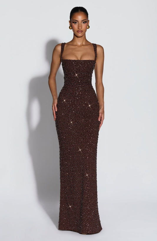 Sexy Strap off-Neck Slim-Fit Shiny Dress