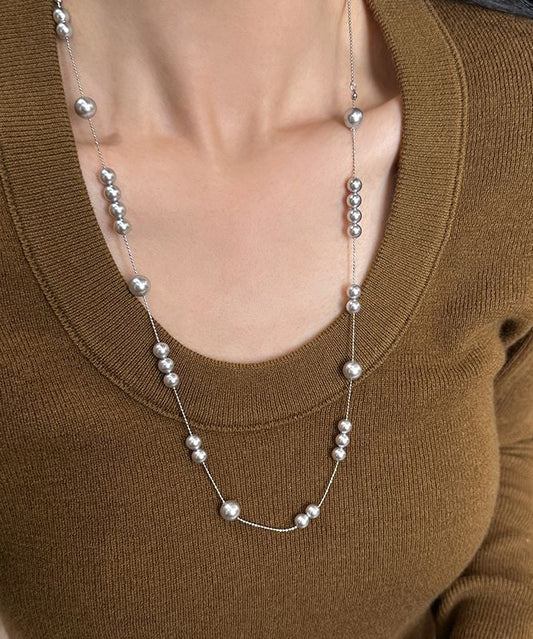 Casual White Sterling Silver Pearl Starry Sky Gratuated Bead Necklace