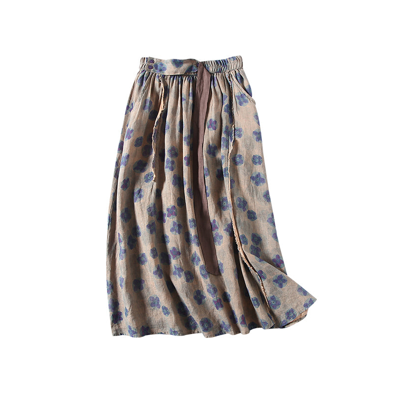 Cozy Vintage Cotton Linen Floral Skirt