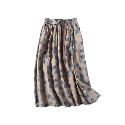 Cozy Vintage Cotton Linen Floral Skirt