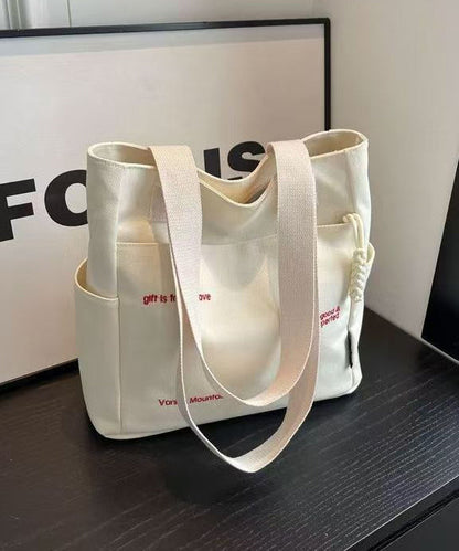 Boutique Brown Letter Embroidery Solid Durable Canvas Shoulder Bags