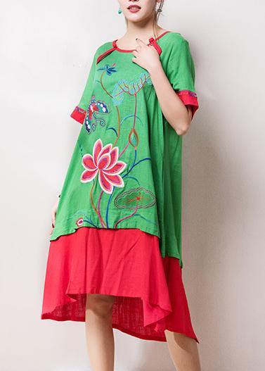 Beautiful o neck patchwork cotton linen quilting dresses Inspiration green embroidery Dress summer