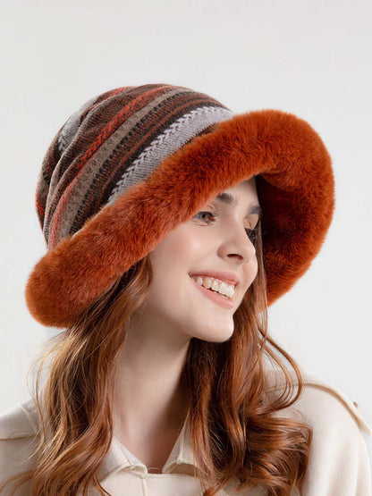 Women Winter Knitted Wool Liner Hat-Khaki-Black