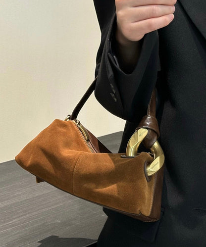 Stylish Brown Solid Durable Versatile Suede Tote Handbag