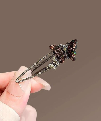 Women Black Alloy Zircon Coloured Glaze Butterfly Hairpin