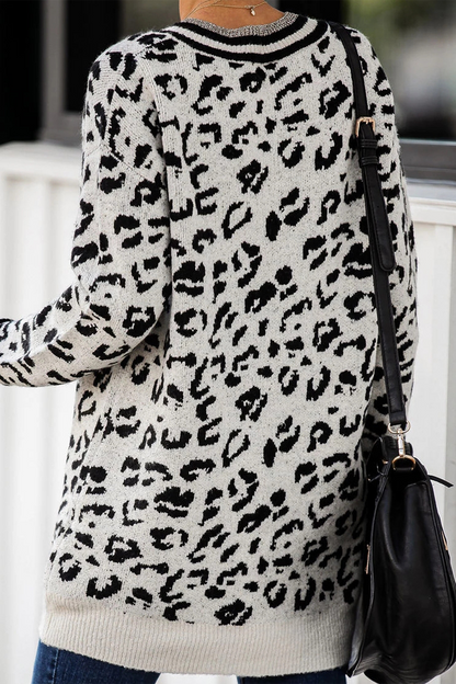 Leopard Print V-Neck Casual Sweater