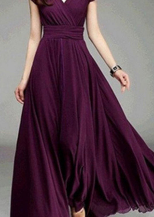 Unique Mulberry V Neck Chiffon Long Dresses Summer