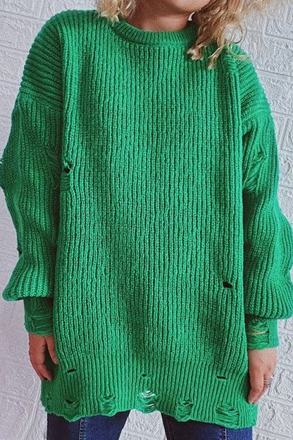 Street Solid Ripped O Neck Tops