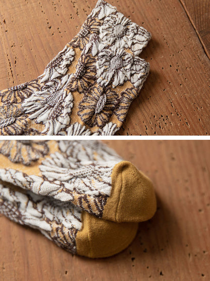 5 Pairs Cotton Vintage Floral Women Socks