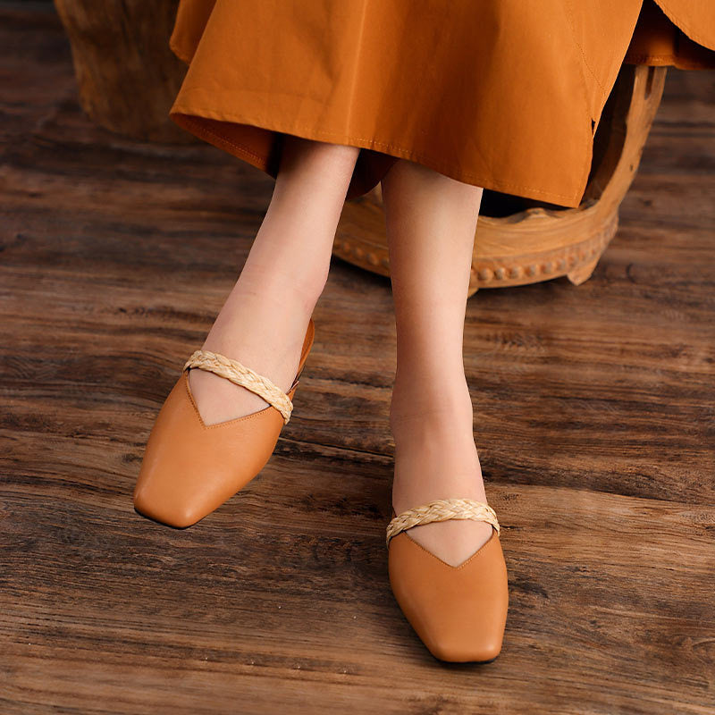 Women Summer Leather Handmde Wedge Slippers