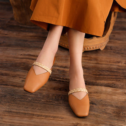 Women Summer Leather Handmde Wedge Slippers