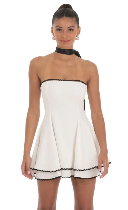 Satin Scarf Strapless Dress in White